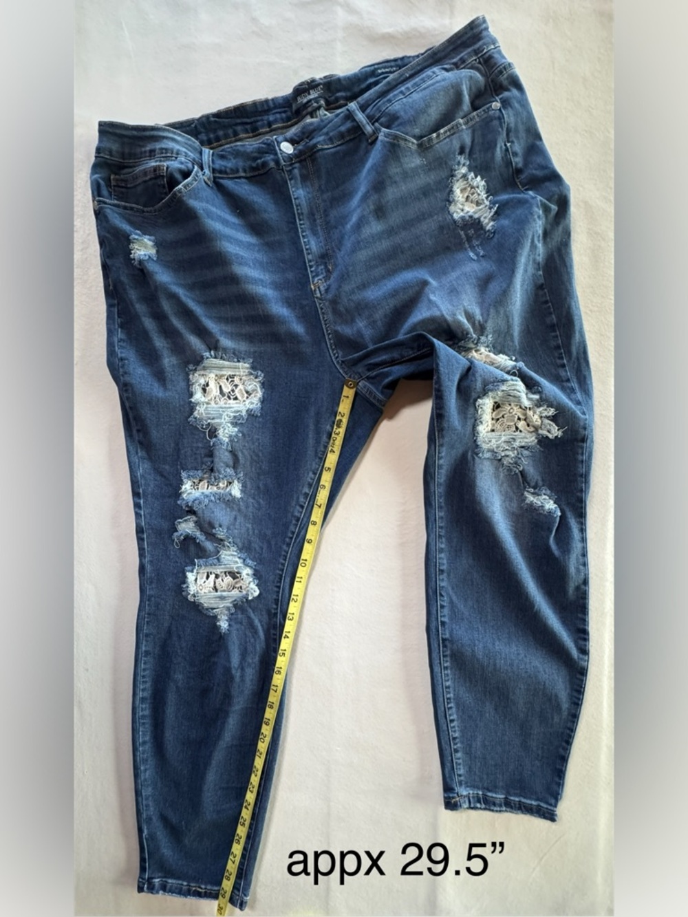 Judy Blue Jeans Distressed Lace Patch Skinny Mid Rise Denim Stretch JB8463 (24W) - Picture 9 of 17